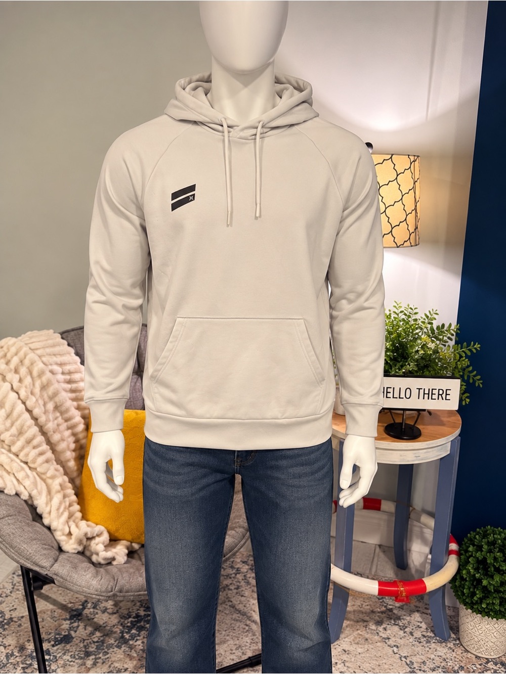 Hurley Men’s Cream Logo Pullover Hoodie L